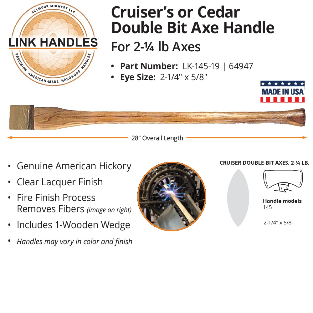 WEDGES 28" BOY/CRUISER DOUBLE BIT STRAIGHT GRIP WOOD AXE REPLACEMENT HANDLE 