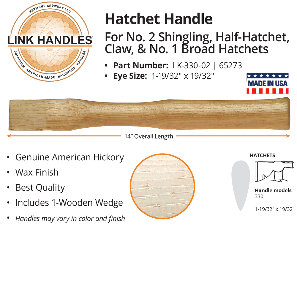 14" Handle, for No. 2 shingling, claw, and No. 1 broad