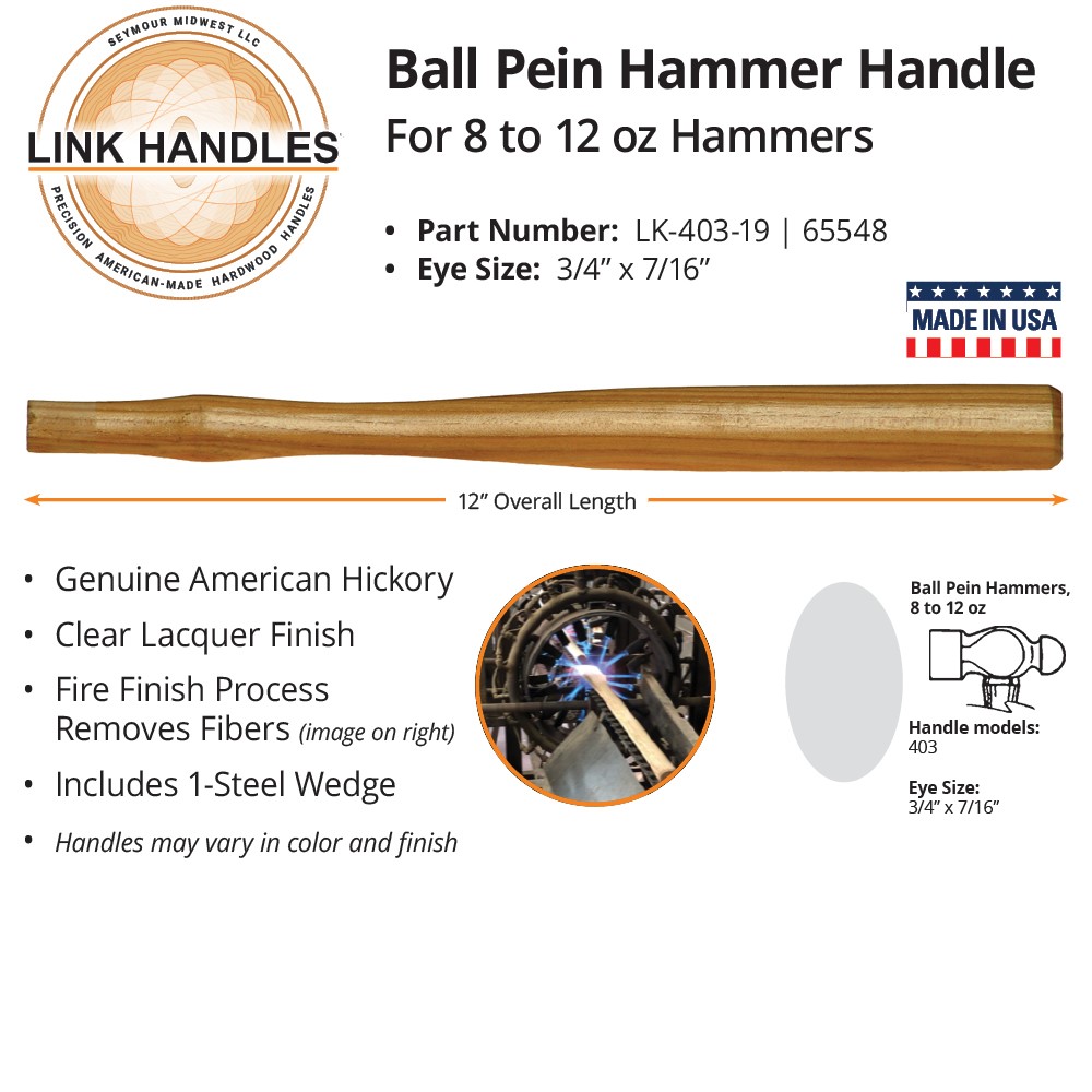 Lot of 2 12" Ball Pein Hammer Handles Replacement Hickory 